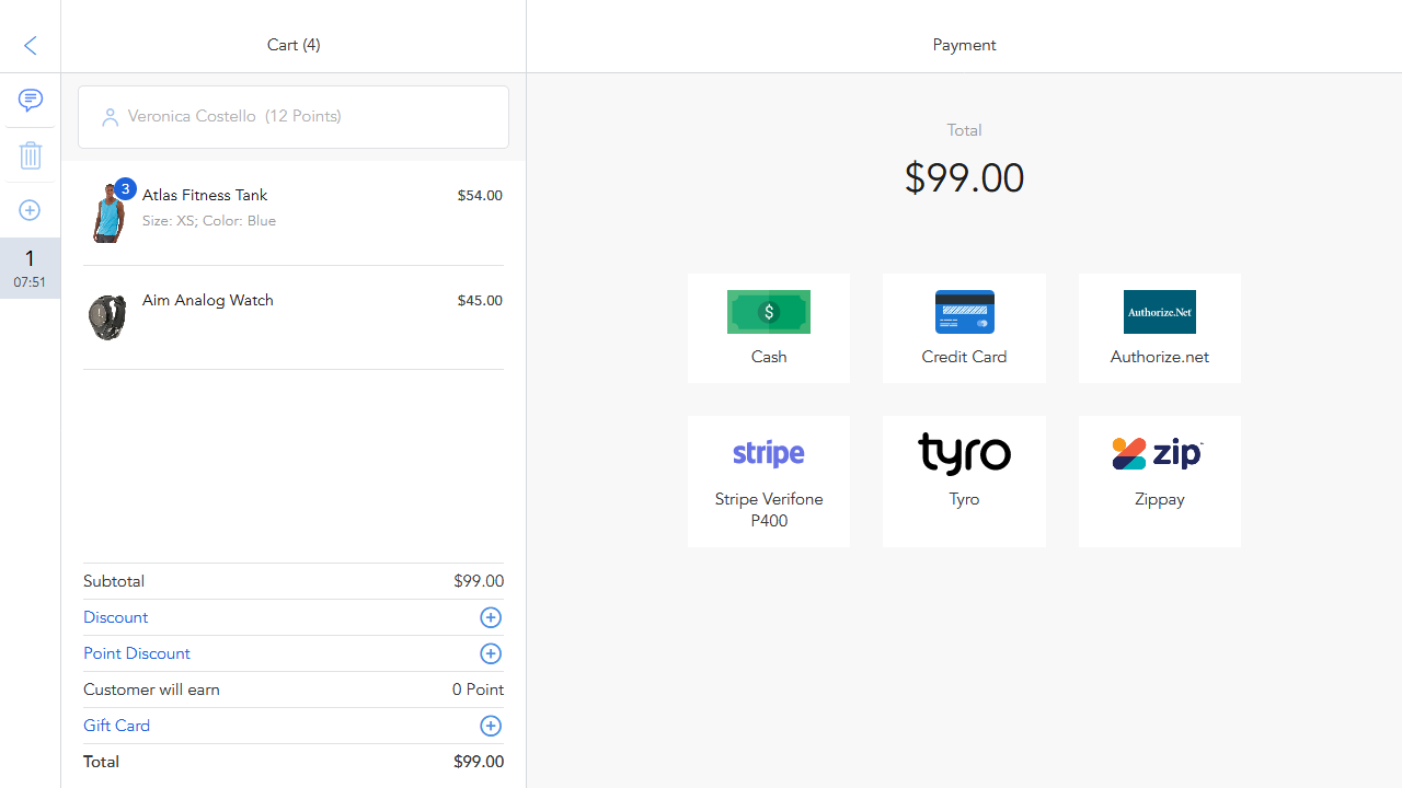 Payment screen on POS